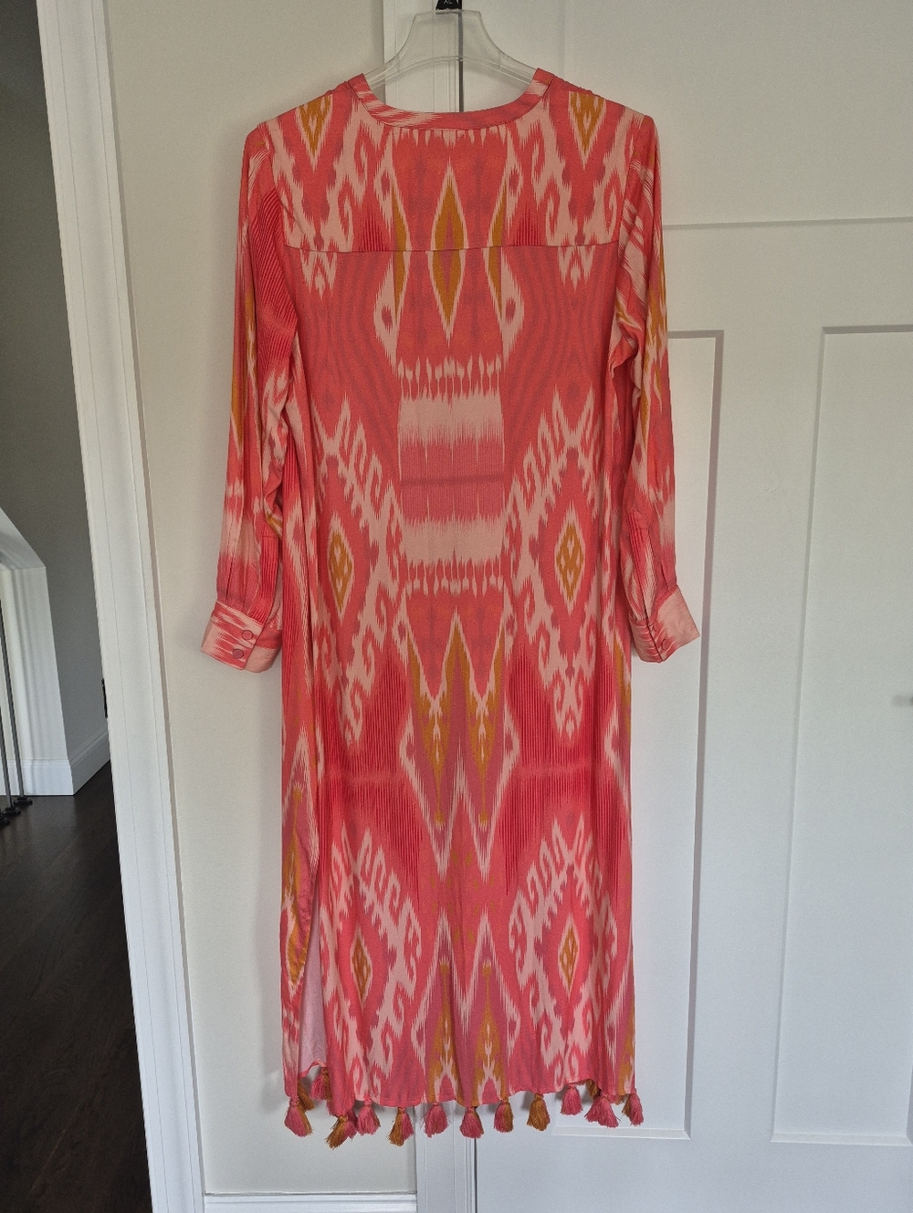 Figue Dress Margaux Salome Ikat Sunset Coral Tassel Kaftan Size L - Picture 8 of 16